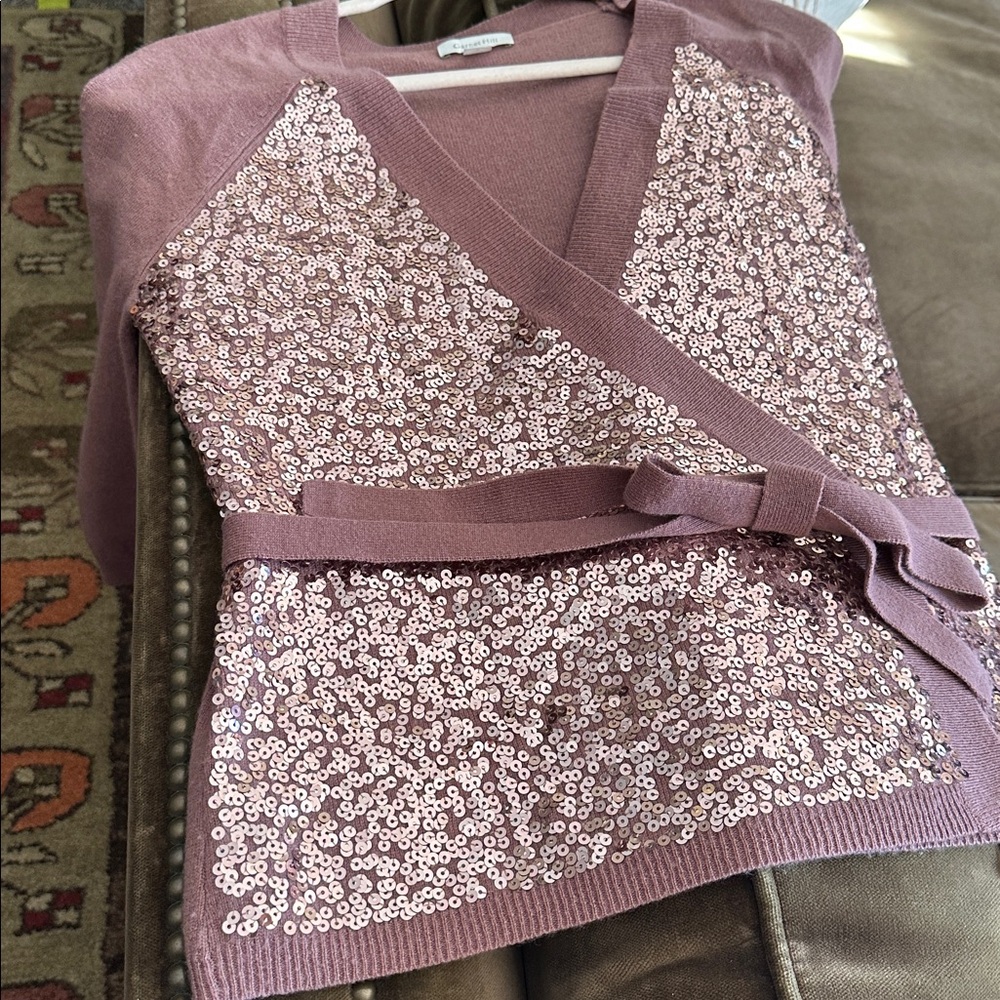 Garnet Hill sequin wrap sweater wool/cashmere